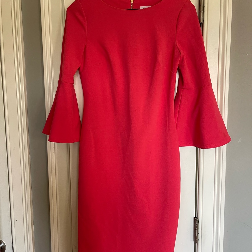 Calvin Klein Vibrant Red Long Sleeve Dress